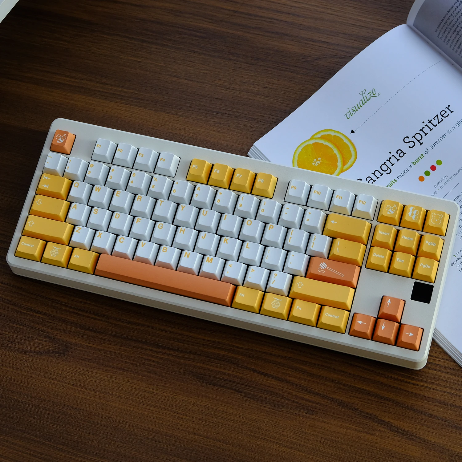 Фото Колпачки для клавиш PBT GMK Honey, колпачки для клавиш с вишневым профилем, сублимационная краска GMK, колпачки для клавиш с клоном для механической клавиатуры MX Switch №5