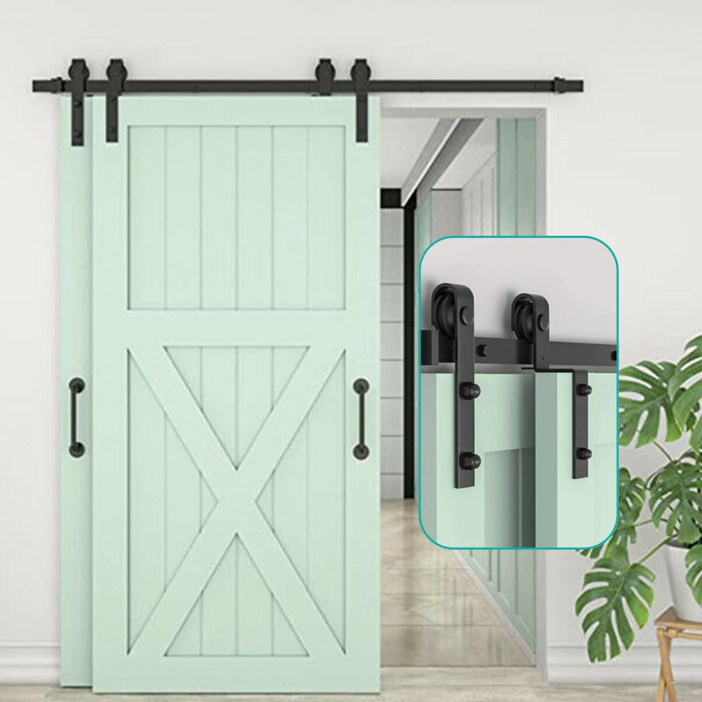 

Bypass Sliding Barn Door Hardware Kit 8.2FT Wood Door Hardware Roller and Rails for Double Door