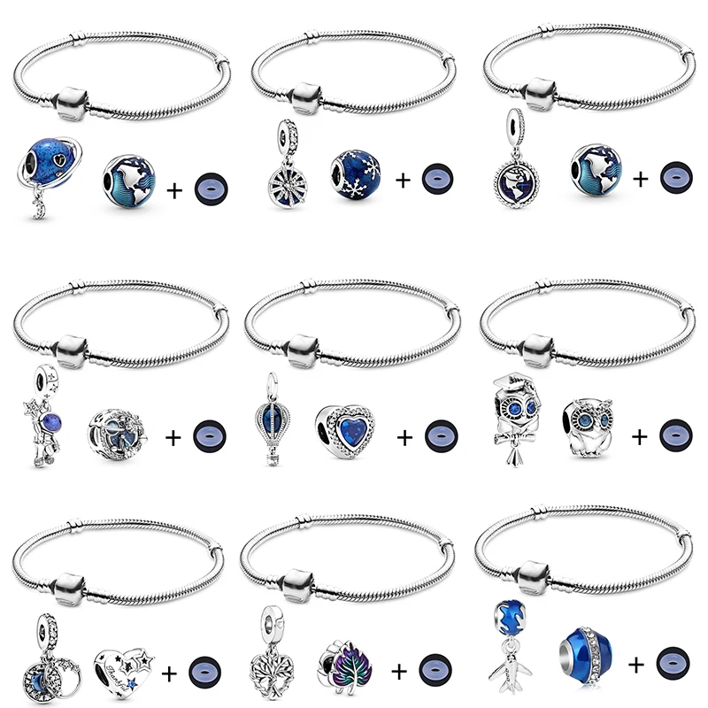 Женский браслет с подвесками в виде астронавта, голубого цвета, с бусинами