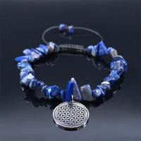 2022 lapis lazuli natural stone bracelets woman stainless steel flower round pendant bracelet jewelry pulseras mujer b1782s04