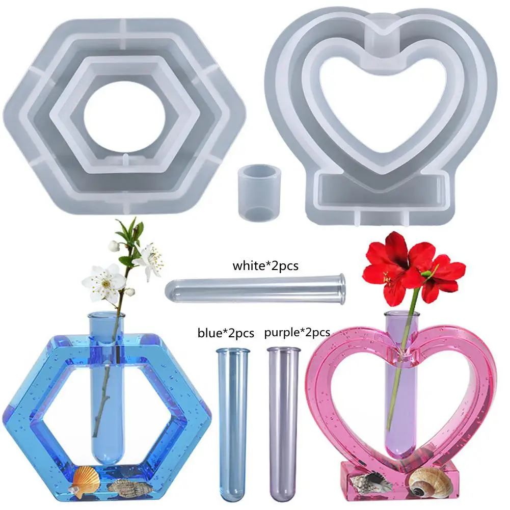 

DIY Crystal Epoxy Mold LOVE Hex Flower Vase Resin Mold DIY Handmade Test Tube Flower Pot Tools Silicone Mould Home Decoration