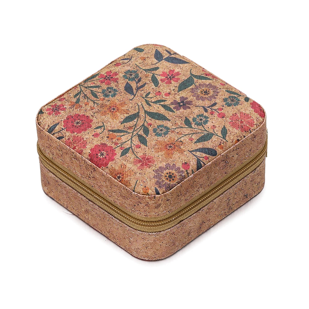 

Портативная пробковая шкатулка для драгоценностей, легкие винтажные коробки для хранения сережек, ожерелья, кольца, чехол квадратной формы, органайзер на молнии
