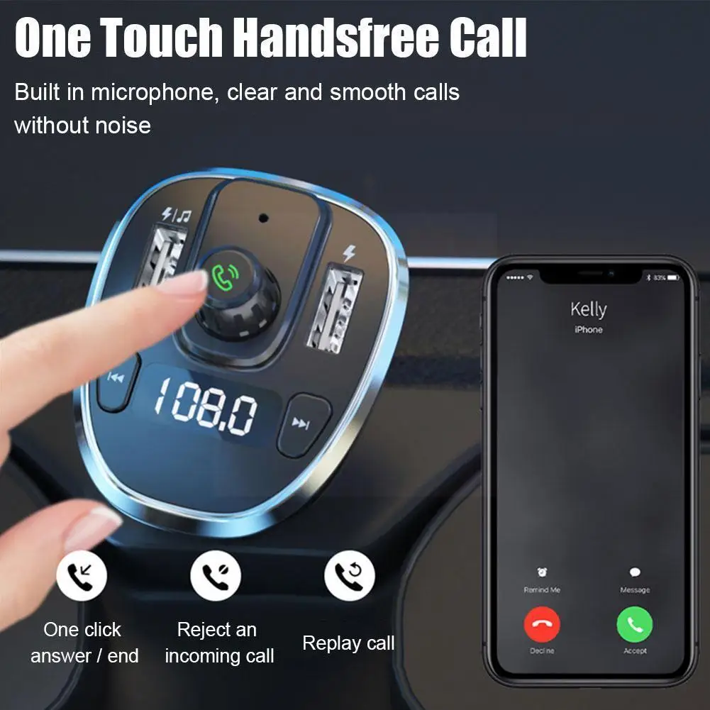 

USB Car Charger Handsfree FM Transmitter Bluetooth MP3 Adapter Auto Wireless Receiver Player 5.0 Accessories Audio Q1Y0