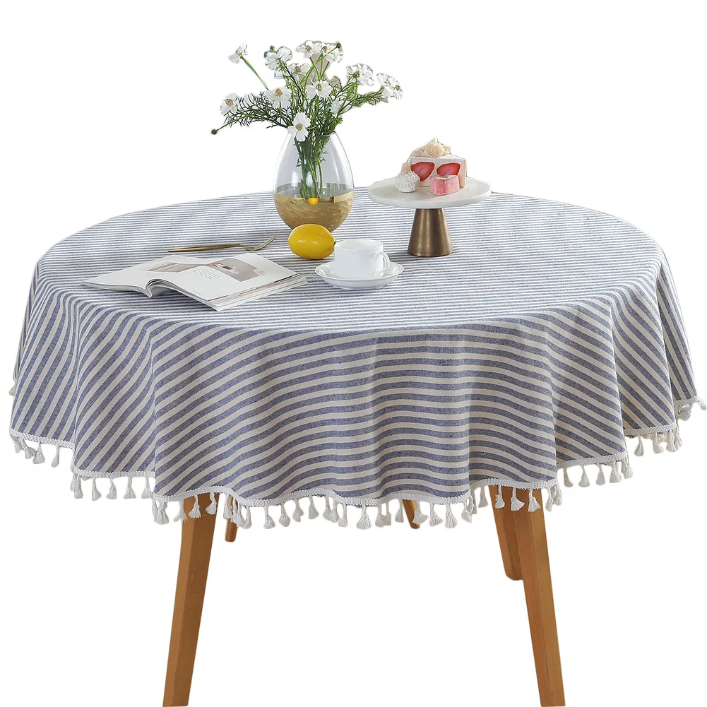 

Decorative Cover Striped Cotton Linen For Kitchen Table Runner Tablecloth Tassel Living Room Dining Round