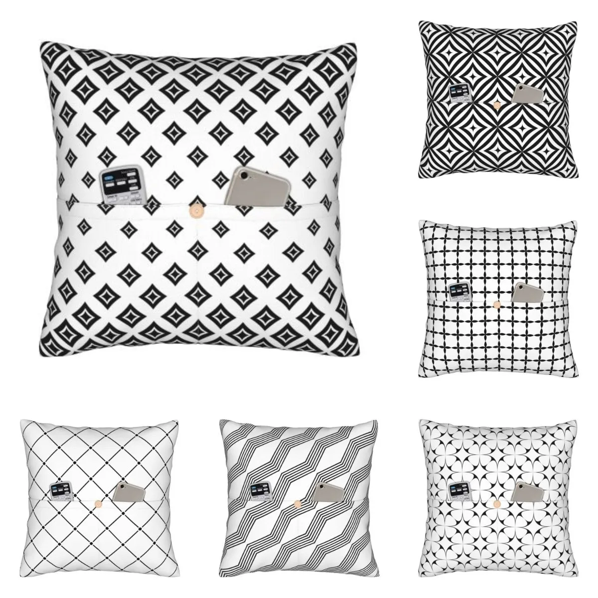 

Черно-белый простой стиль ROBTM, индивидуальная печать, искусственный диван, декоративный коврик для дивана, удобное домашнее украшение