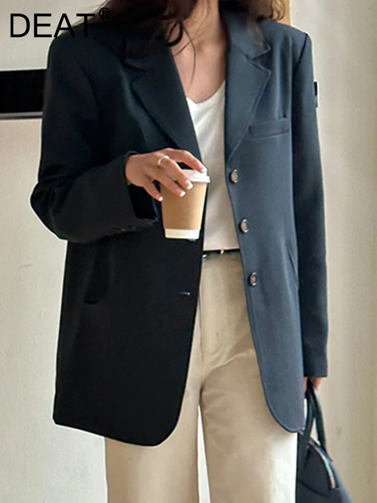 

Женский однобортный Блейзер DEAT, однотонный пиджак с отложным воротником и длинными рукавами, с карманами, модель 17A7213 на лето, 2023