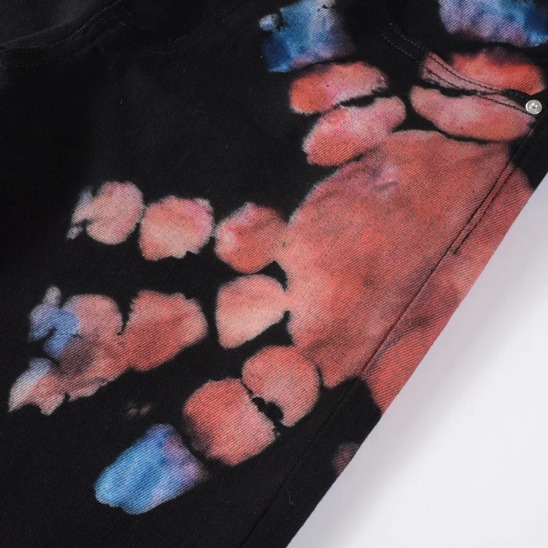 High Street Fashion Men Jeans Black Elastic Stretch Skinny Fit Printed Jeans Men Painted Designer Hip Hop Brand Pants Hombre