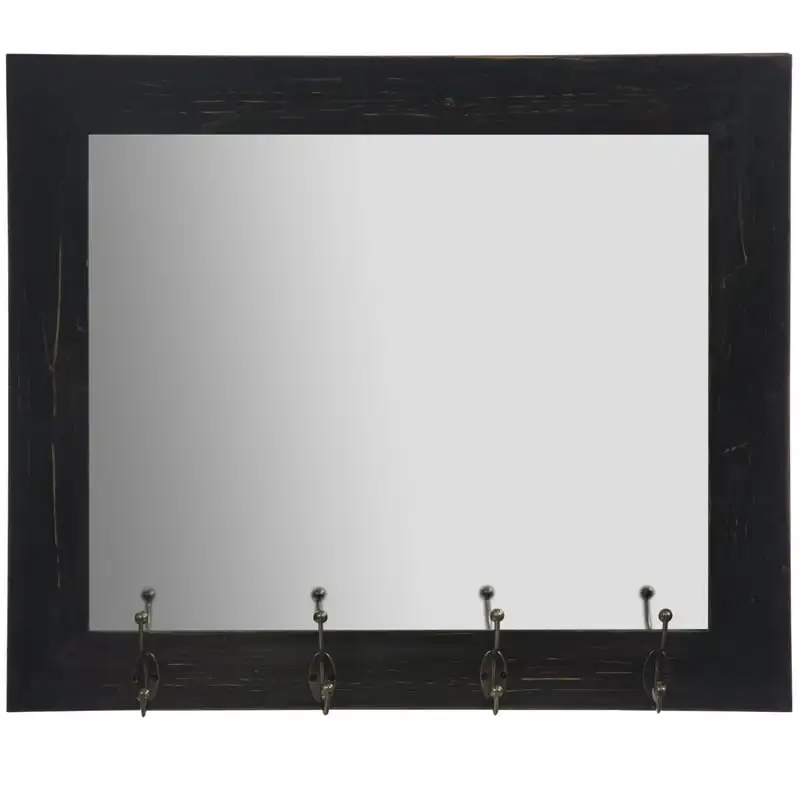 

Black Entryway Wall Mount Mirror with Hooks 17