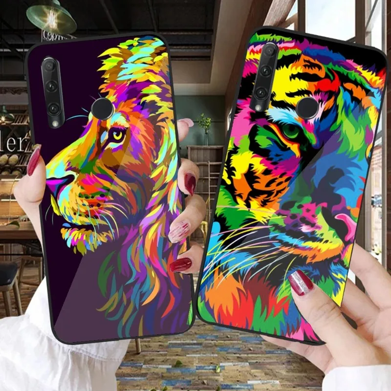 

Чехол для телефона с львом и тигром для Huawei P50 P40 P30 P20 Pro Mate 40 30 20 Pro Nova 9 8 7 PC, стеклянный чехол для телефона