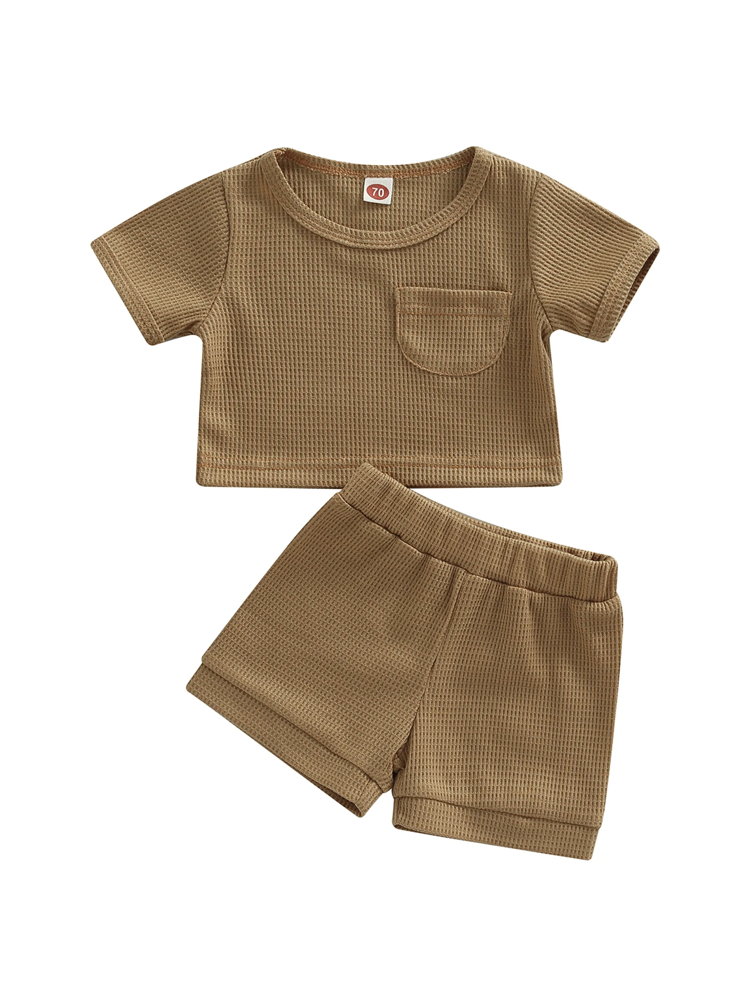 

Комплект одежды Cudilica для маленьких мальчиков, однотонный топ с коротким рукавом и шорты с карманами, летний детский комплект из 2 предметов