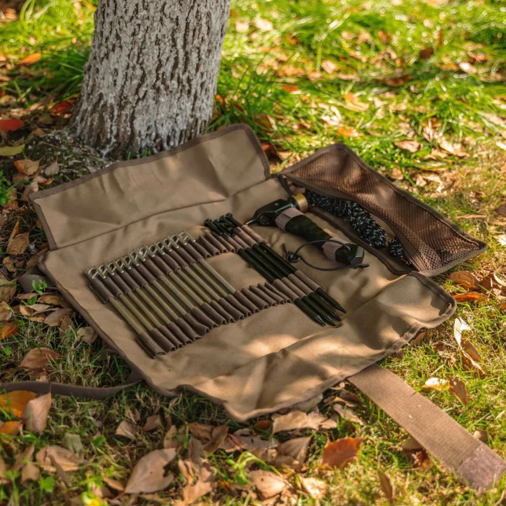 

Camping Tent Ground Nail Hammer Kit High-Strength Carbon Steel Camp Fixed Nails Outdoor Tools Camp Large Capacity Storage Bag