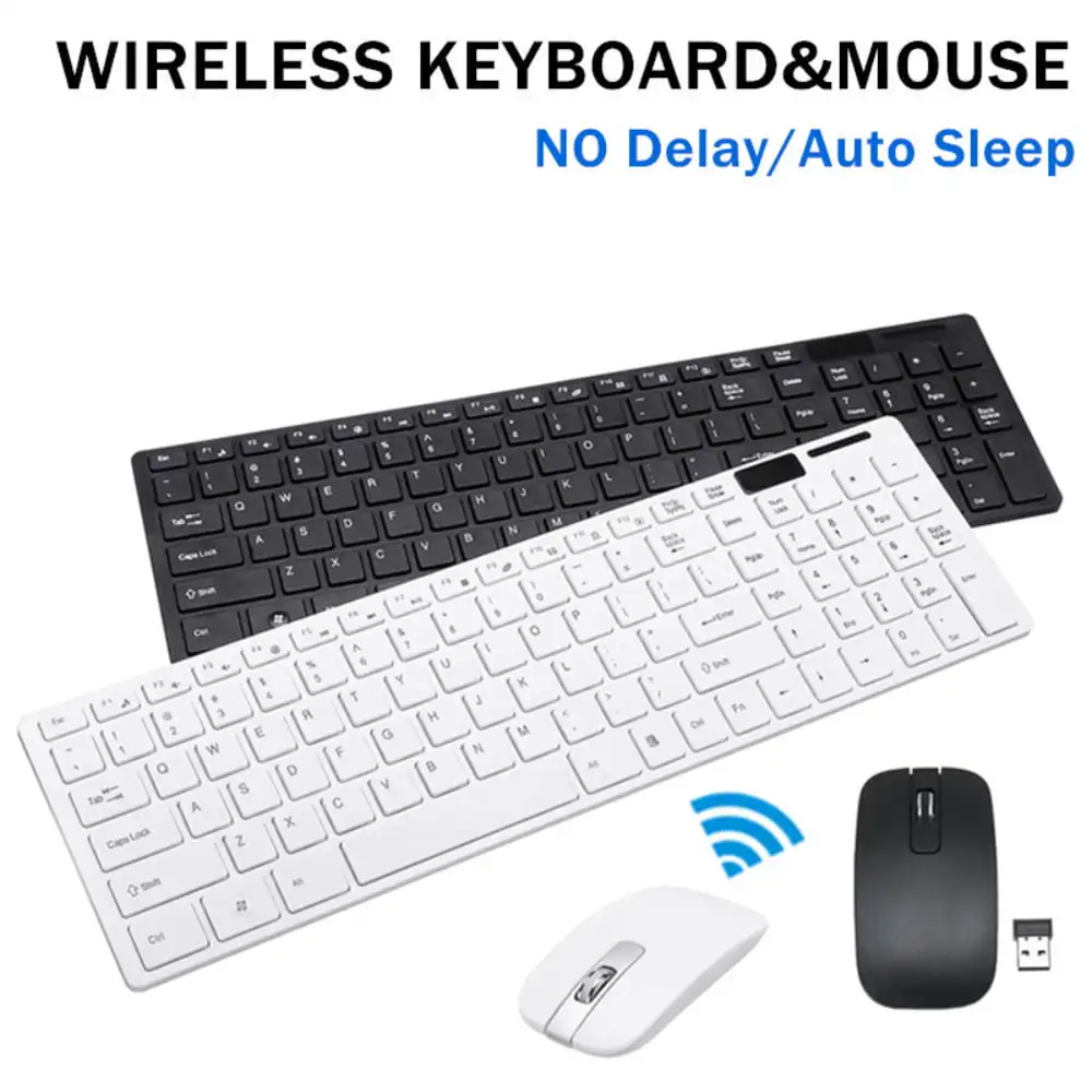 

Ультратонкая беспроводная клавиатура и мышь, полноразмерная Бесшумная беспроводная клавиатура и мышь 2,4 ГГц с USB-приемником для ноутбука