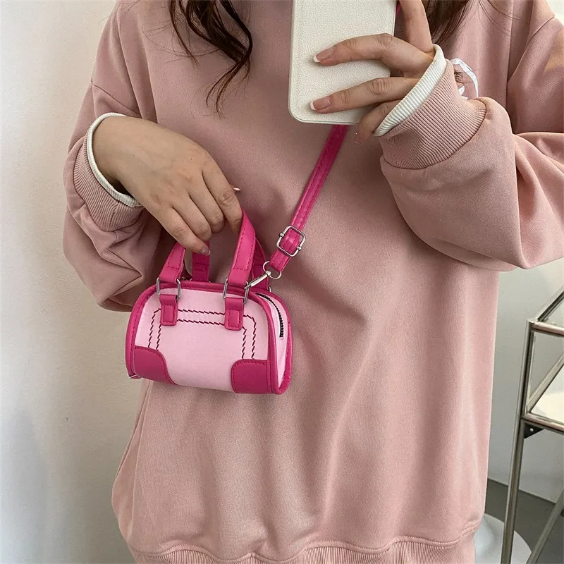 

Fashion PU Leather Women Mini Shoulder Messenger Bags Contrast Color Small Top-handle Bags Handbags Female Casual Crossbody Bag