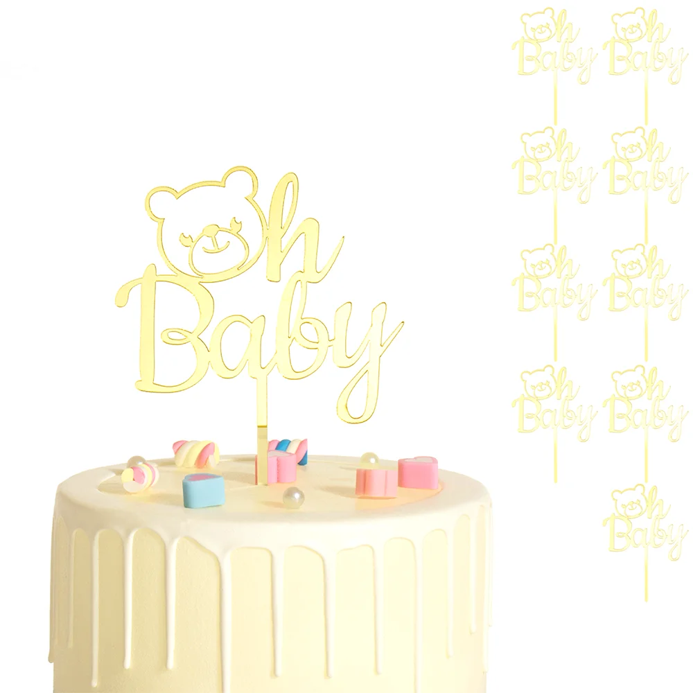 Pack Of 10 Pcs Baby Shower Cake Decoration It's a BOY GIRL Oh Acrylic Topper Party Supplies Bear |