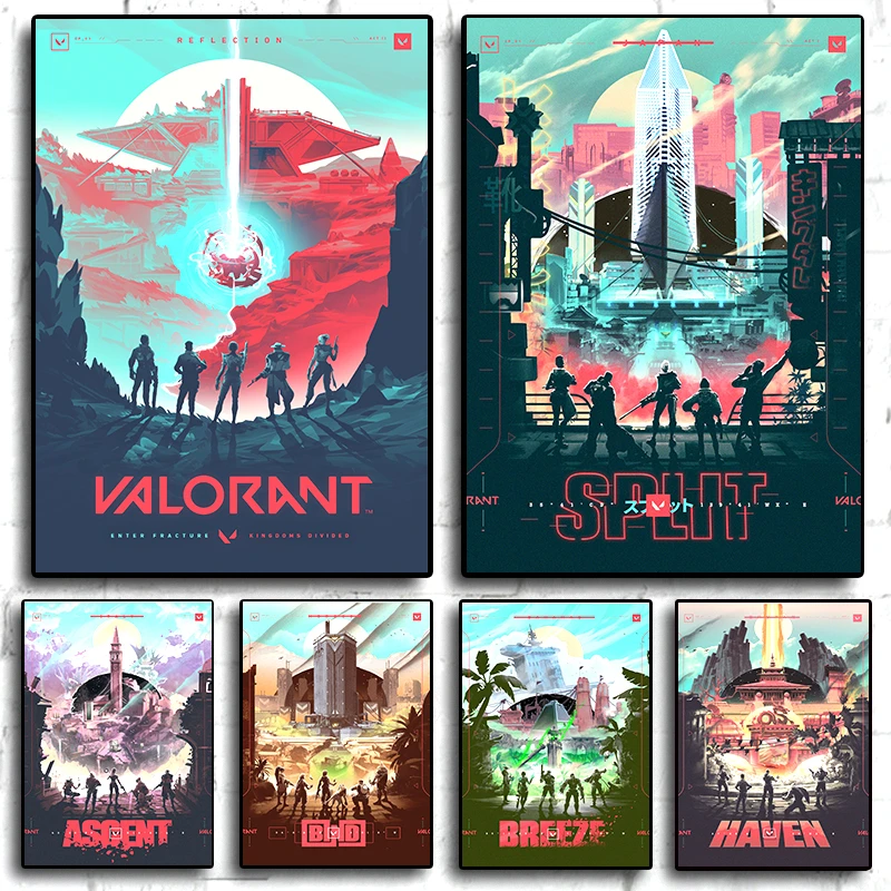 Онлайн-игра 2022, карты валоранта, плакат Рейна Джетт валорант, игровая живопись, настенное искусство, кавайная игровая комната, Декор, холст в эстетике