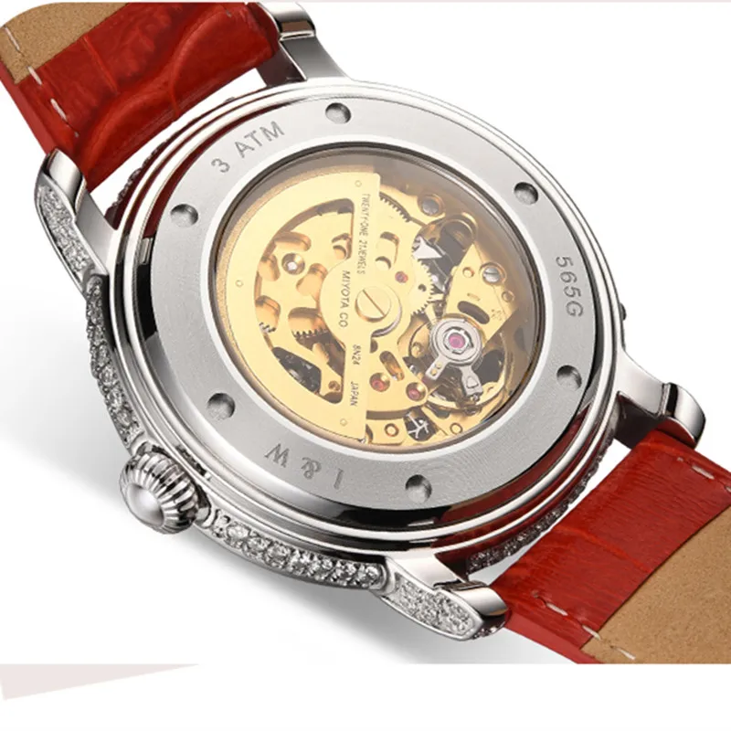 I&W CARNIVAL Brand Luxury Skeleton Watch Women Fashion Automatic Mechanical Wristwatch Ladies Waterproof Dress Clock Reloj Mujer enlarge