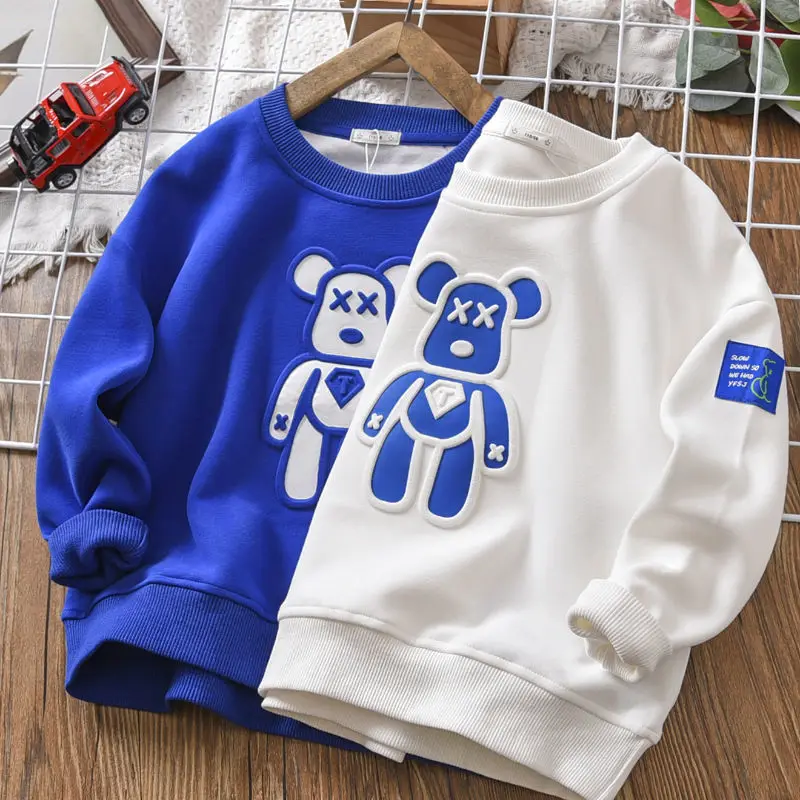 Boy's Hoody Spring and Autumn 2022 New Cartoon Western Style Children's Long Sleeve Bottoming Shirt