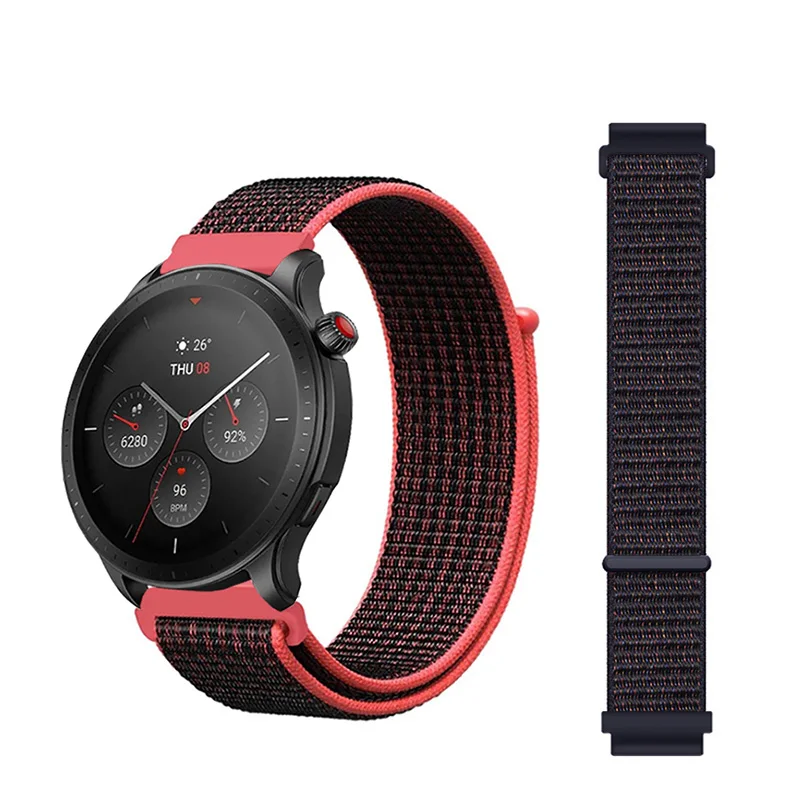 

YOPO 20 22mm Nylon Watchband For Amazfit GTR4 GTS4 Color 2 Smart Black Red Canvas Strap