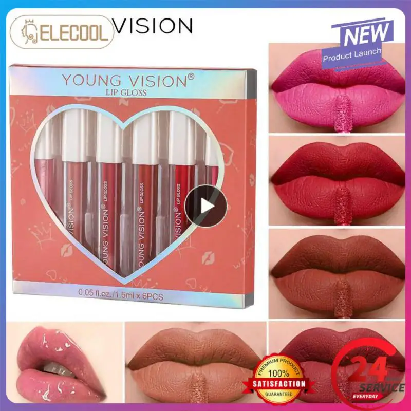 

Matte Lipstick Set Mirror Shiny Moisturizing Lip Gloss Non-stick Cup Easy To Color Lip Glaze Waterproof Lasting Lip Makeup