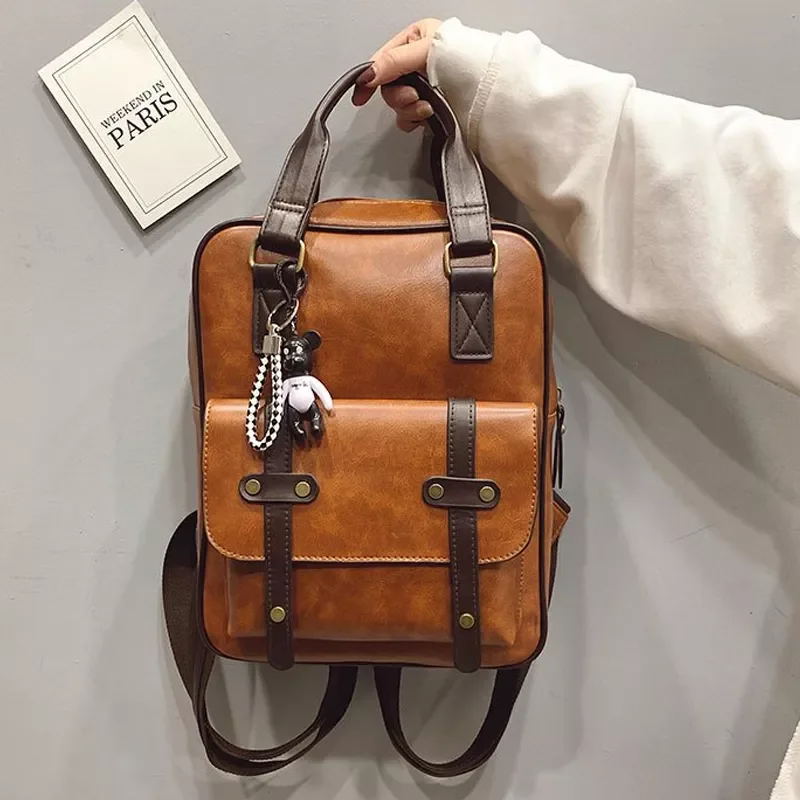 

Anti Theft Backpacks Students Brown School Bags for Teenage Girls Waterproof Vintage Laptop Leather Big Travel Backpack