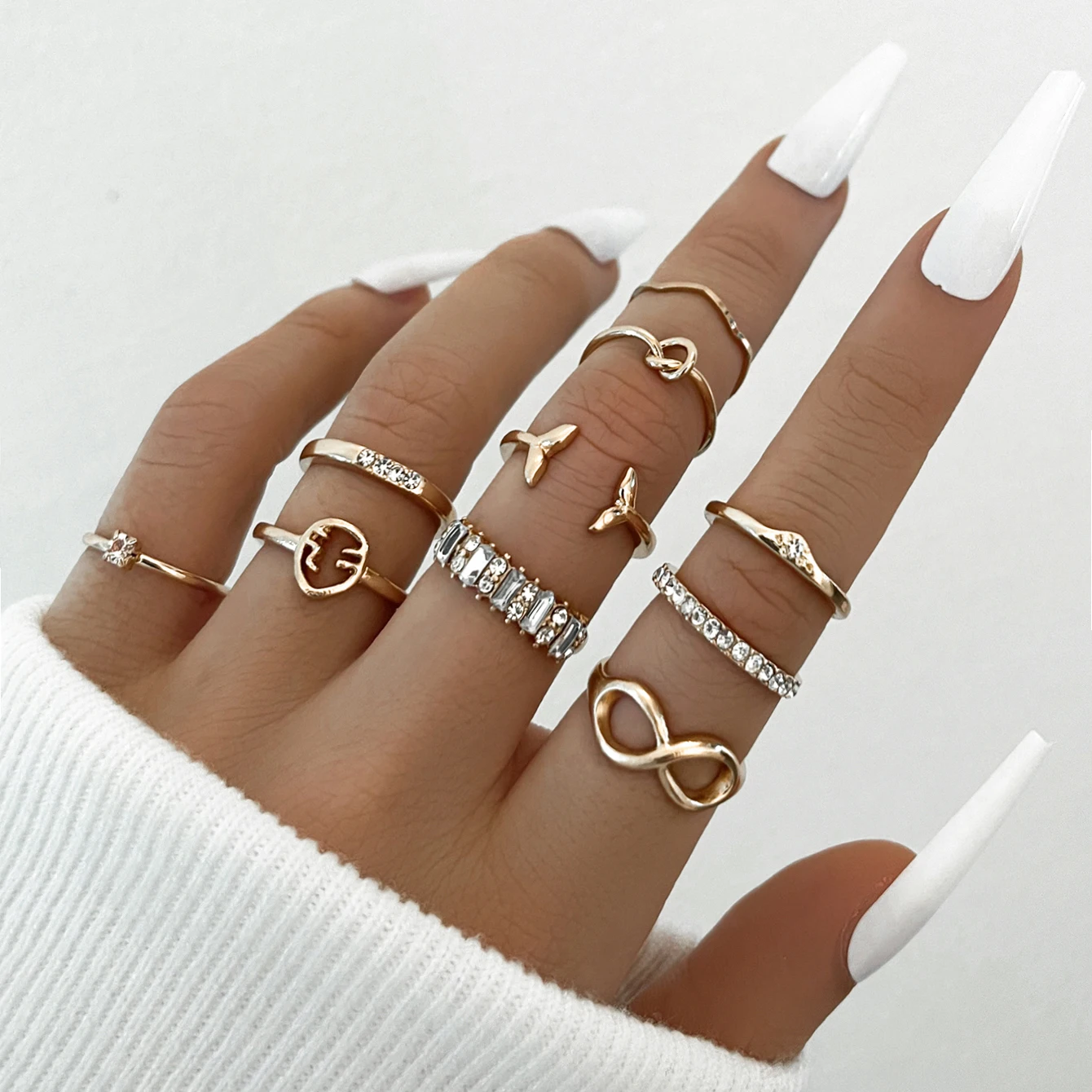 

Stillgirl 10Pcs Vintage Crystal Gold Rings for Women Kpop Simple Geometric Set Za Female 2022 Fashion Jewelry Gift Anillos Mujer