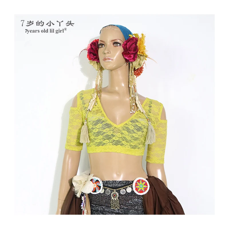 Кружевной топ для танца живота Ats Tribal Choli Drop с короткими рукавами BBB07
