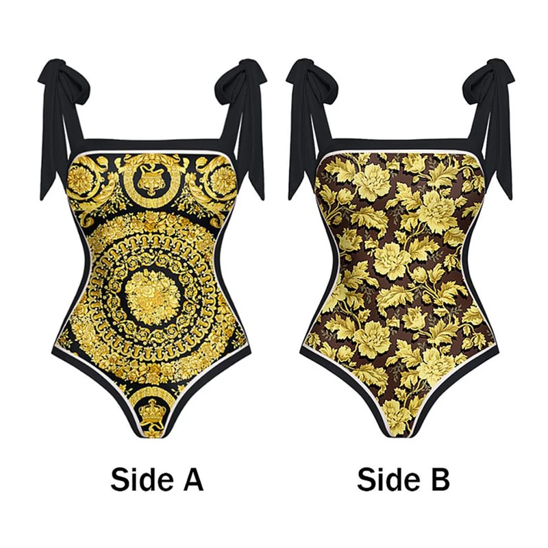 

Swimsuit Women Onepiece Bikini 2023 Swimwear Korean Style Beachwear New Tong Sided Print One Piece Polyester Bathing Suit