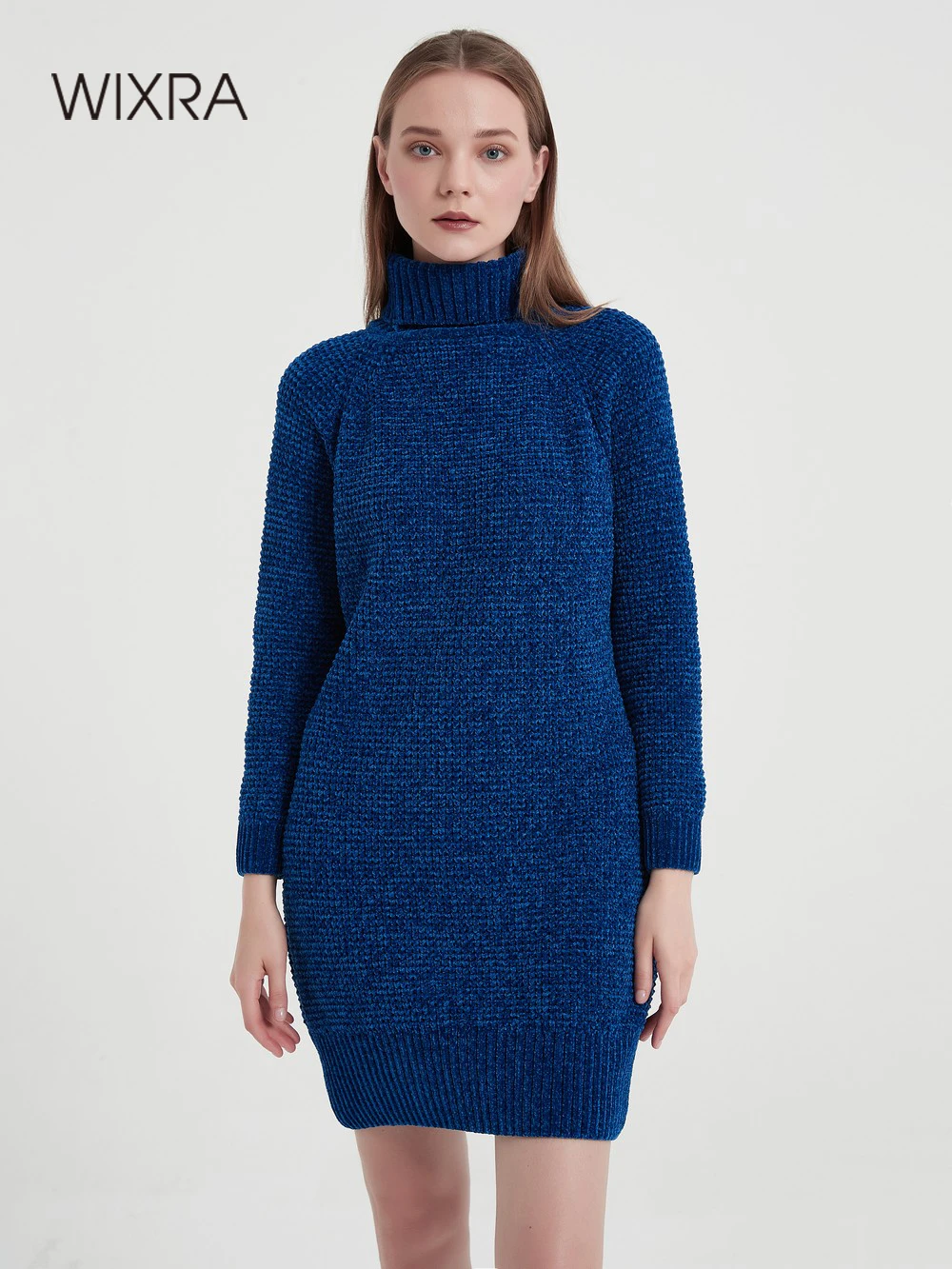 

Wixra Women Knit Sweater Dress Elegant Straight Female Chenille Turtleneck Long Sleeve Clothing Ladies New Winter Spring