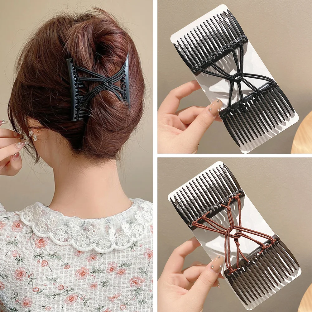 

Retro Magic DIY Elastic Rope Hair Combs Plastic Comb Solid Color Hair Accessories Hairstyle Updo Tool Hair Clip Women Hairpin