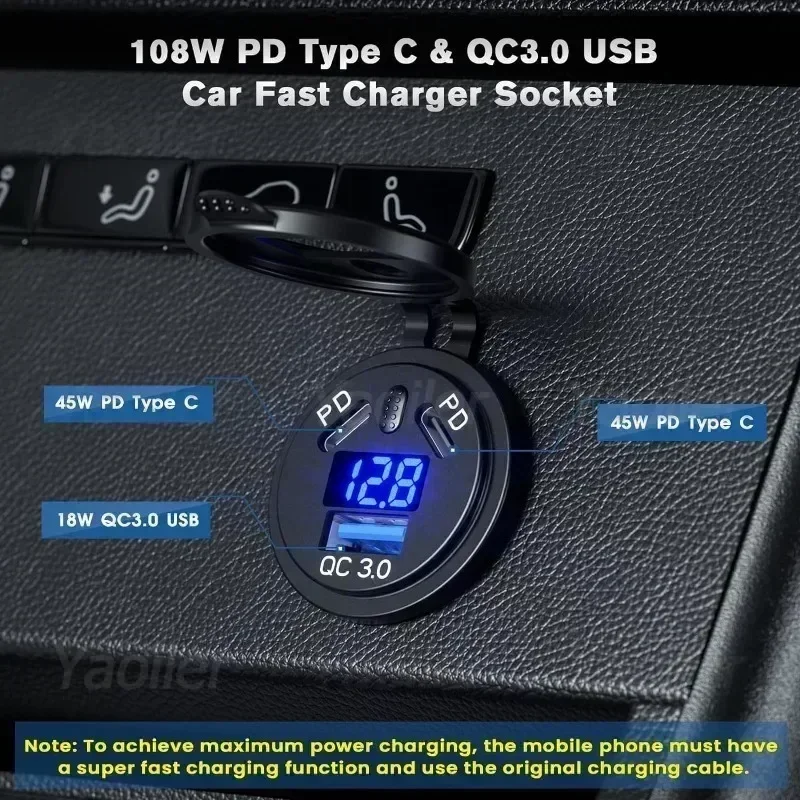 Kewig 108W 12V USB-розетка Quick Charge 3.0 USB-разъем для зарядного устройства и два порта PD с