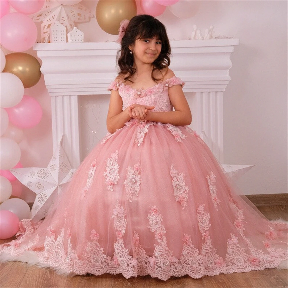 Платье с цветочным узором для девочек великолепное и пышное вечернее кружевное