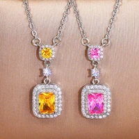 new versatile yellow diamond zircon square necklace luxury pink diamond pendant necklace female high quality jewelry