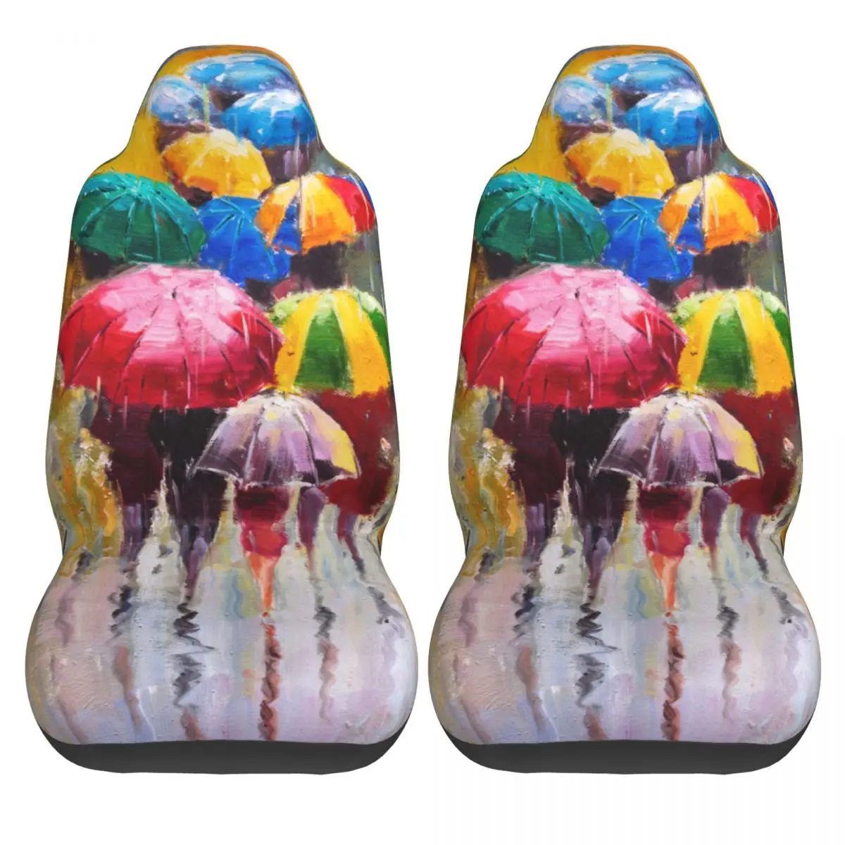 

2 pcs Car Seat Cover Rainy Day Oil Painting Universal Wear Dirt-resistant Protector for Car Easy Cleaning