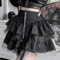 gothic punk dark black skirts women harajuku y2k sexy lace up mesh skirt vintage streetwear mall goth high waist clubwear 90s