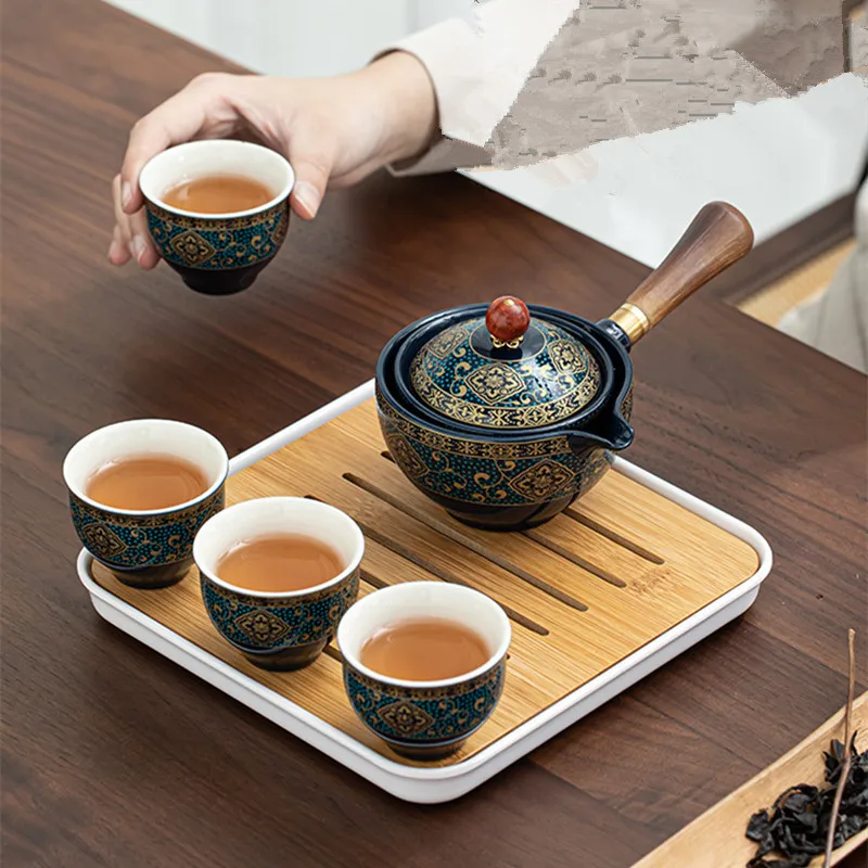 

Цветочный изысканный каменный шлифовальный чайный набор ручной работы чайный набор чашек китайская церемония хороший подарок GungFu чайная чашка чайная посуда уникальная