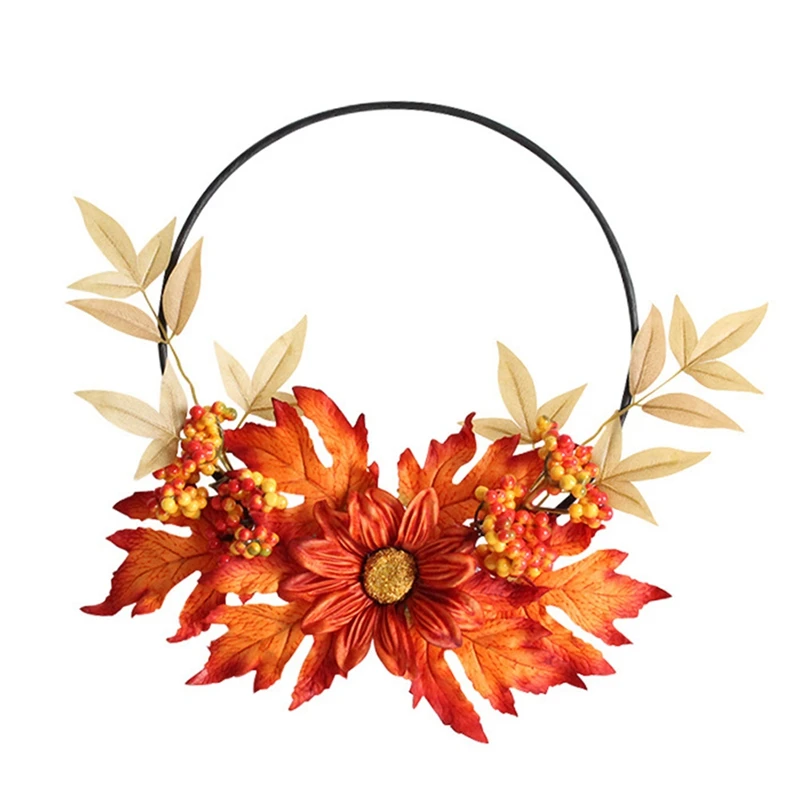 

Simulation Of Flowers Decorative Door Hanging Harvest Festival Autumn Color Maple Leaves Wreath Rattan Home Wall Hanging