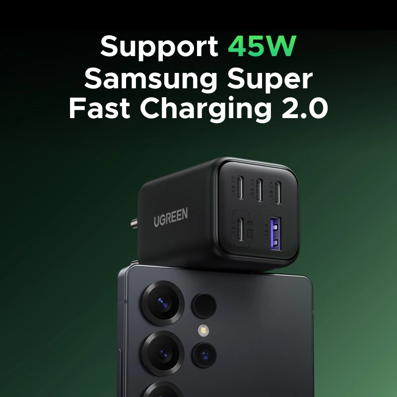 Фото Зарядное устройство UGREEN 45W GaN PD 3.0 UFSC PPS с 5 портами для iPhone 17 16 15 Pro Max, Samsung S25, Xiaomi, планшетов, iPad Air, быстрое зарядное устройство USB-C №3