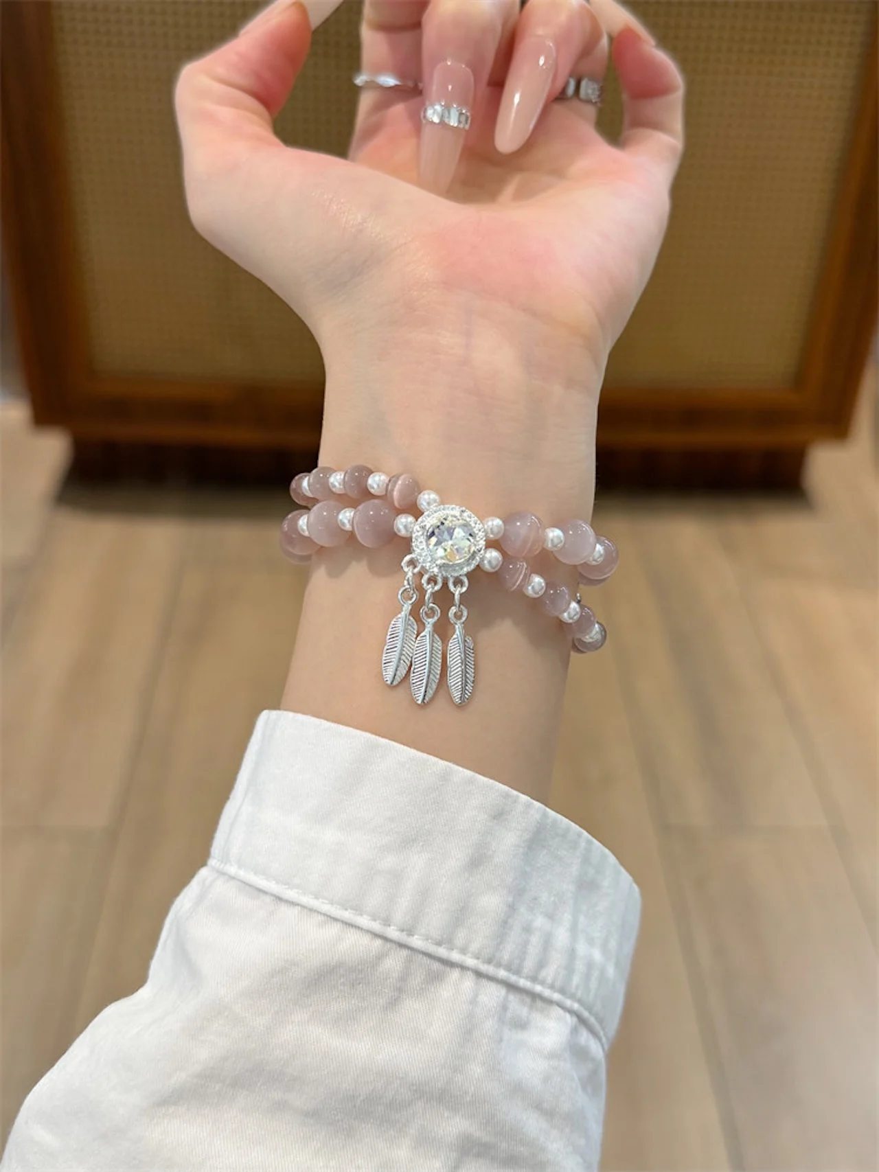Браслет с бусинами и стразами в форме крыльев кошки для Xiaomi Band 8 9 10 Pro, Redmi Watch 4 5, изящный аксессуар в стиле бохо для девушек, умный аксессуар для запястья (art.: 3920dbeee4fde) - 3920dbeee4fde