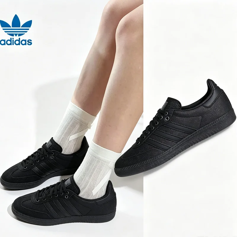 Фото Кроссовки Adidas KI6265 All Black Retro для женщин, полностью черные, легкие, удобные, с резиновой подошвой, для повседневной носки и скейтбординга №1