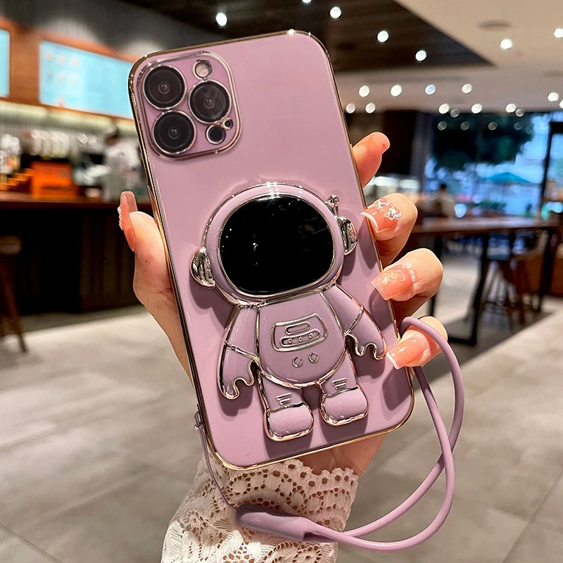

3 IN 1 Lanyard Astronaut Case Phone For iphone 14 Pro Plus 11 12 13 Pro Max Camera Protection Shockproof Silicon Kickstand Cover