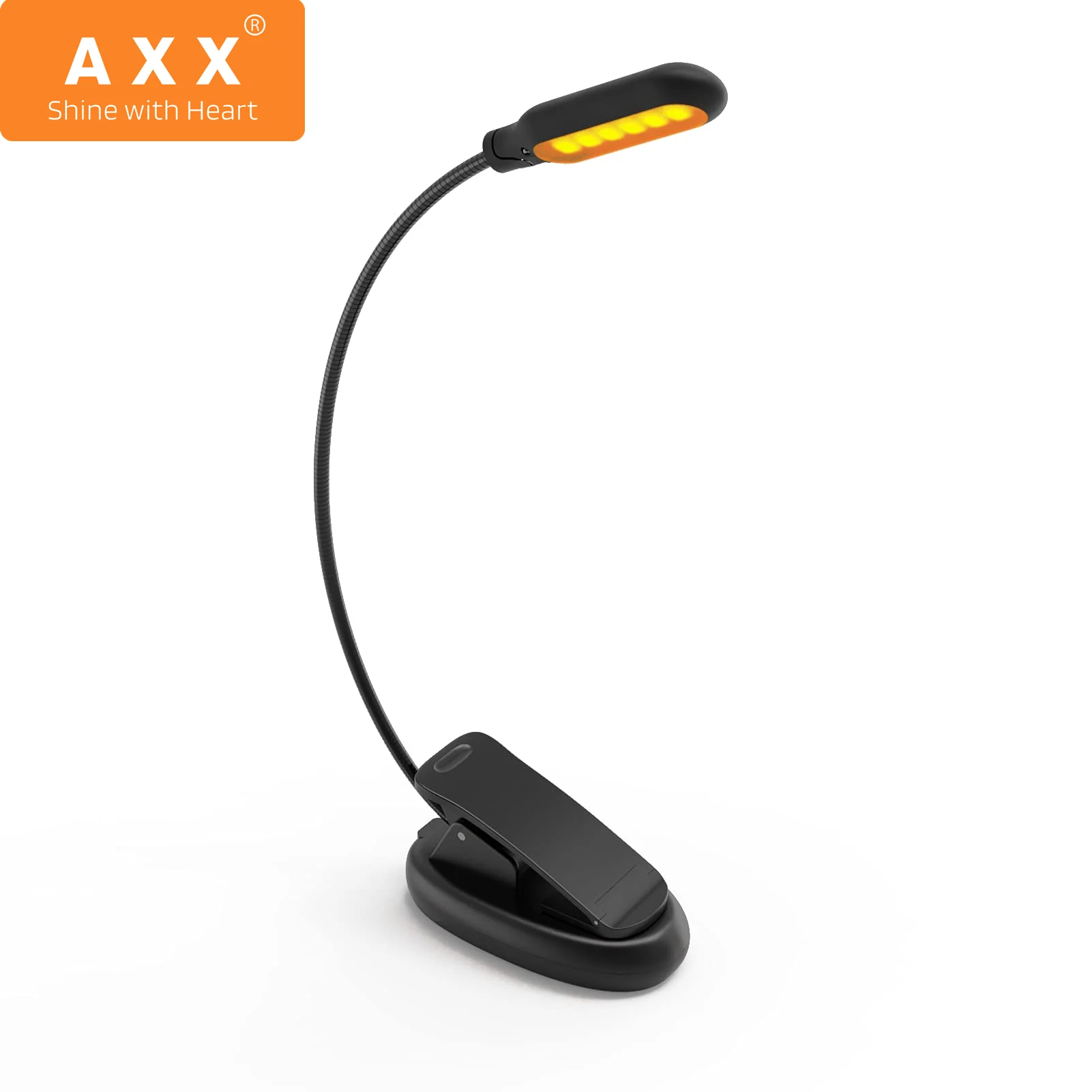 

AXX Amber Clip Book Light Reading Light for Bed LED Portable Small Battery Powered Gooseneck Clip Light Reading Lamp for Desk