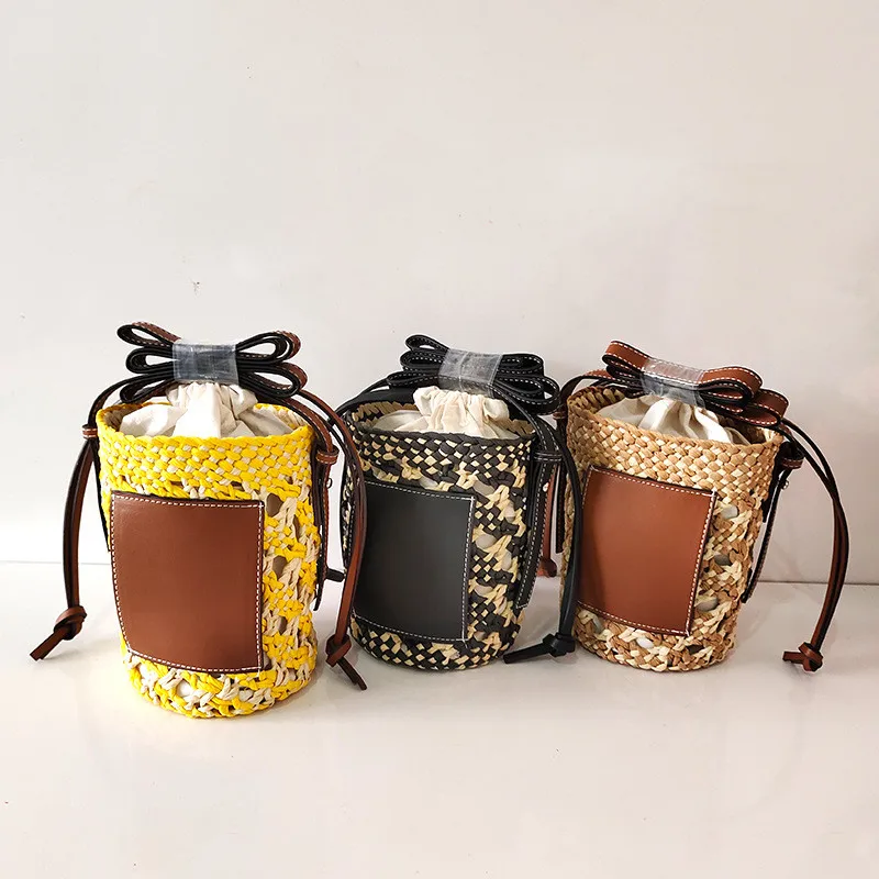 

Клетчатая Плетеная соломенная сумка-ведро для женщин, новинка 2022, модная универсальная сумка-мессенджер на одно плечо, плетеная Сумочка в иностранном стиле, Cc Sac A Main