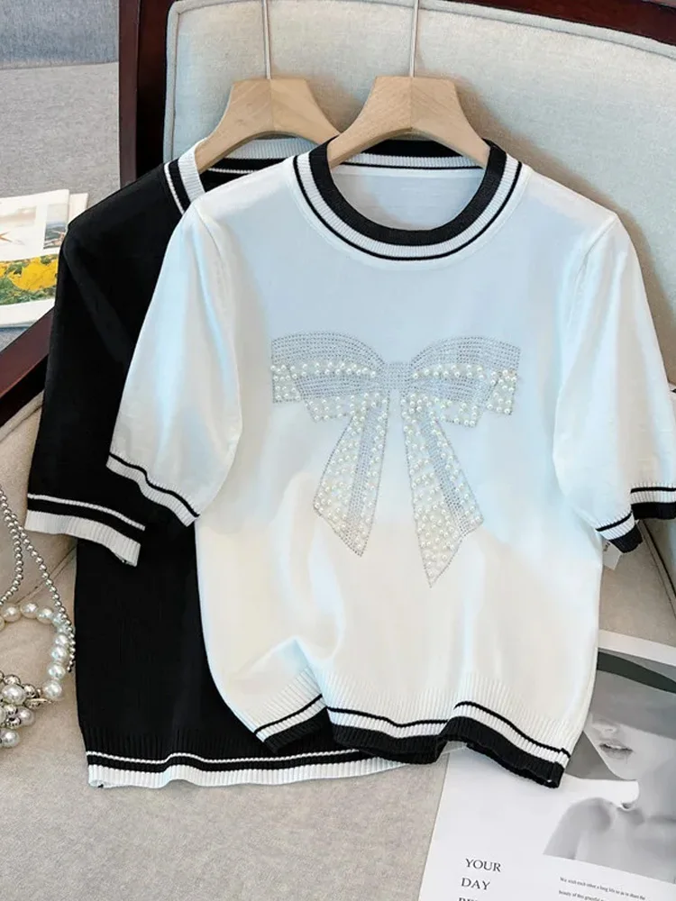 Женская футболка размера плюс 2024 летний универсальный топ из ледяного шелка с