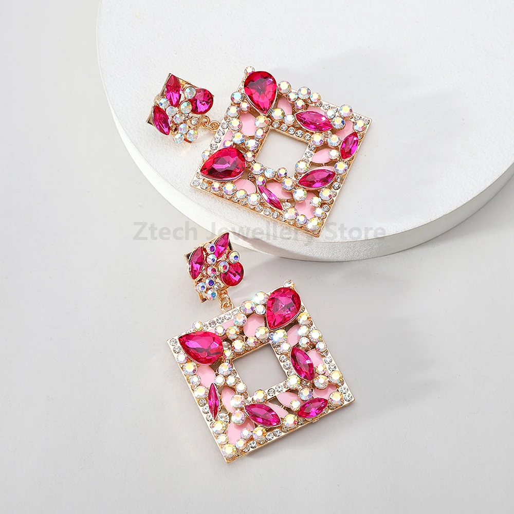 Дизайнерские Многослойные Квадратные Стеклянные Висячие Серьги С Кристаллами