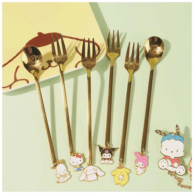 

Sanrioed Kuromi Cinnamoroll Pochacco Kt Cat My Melody Purin Dog Anime Cartoon Dessert Fruits Fork Spoon Kawaii Cute Tableware