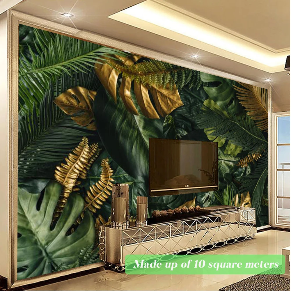 

3D Luxury Green Leaves Custom Mural Wallpaper Large Wall Painting Living Room Modern Wall Paper TV Sofa Bedroom Study Home Decor