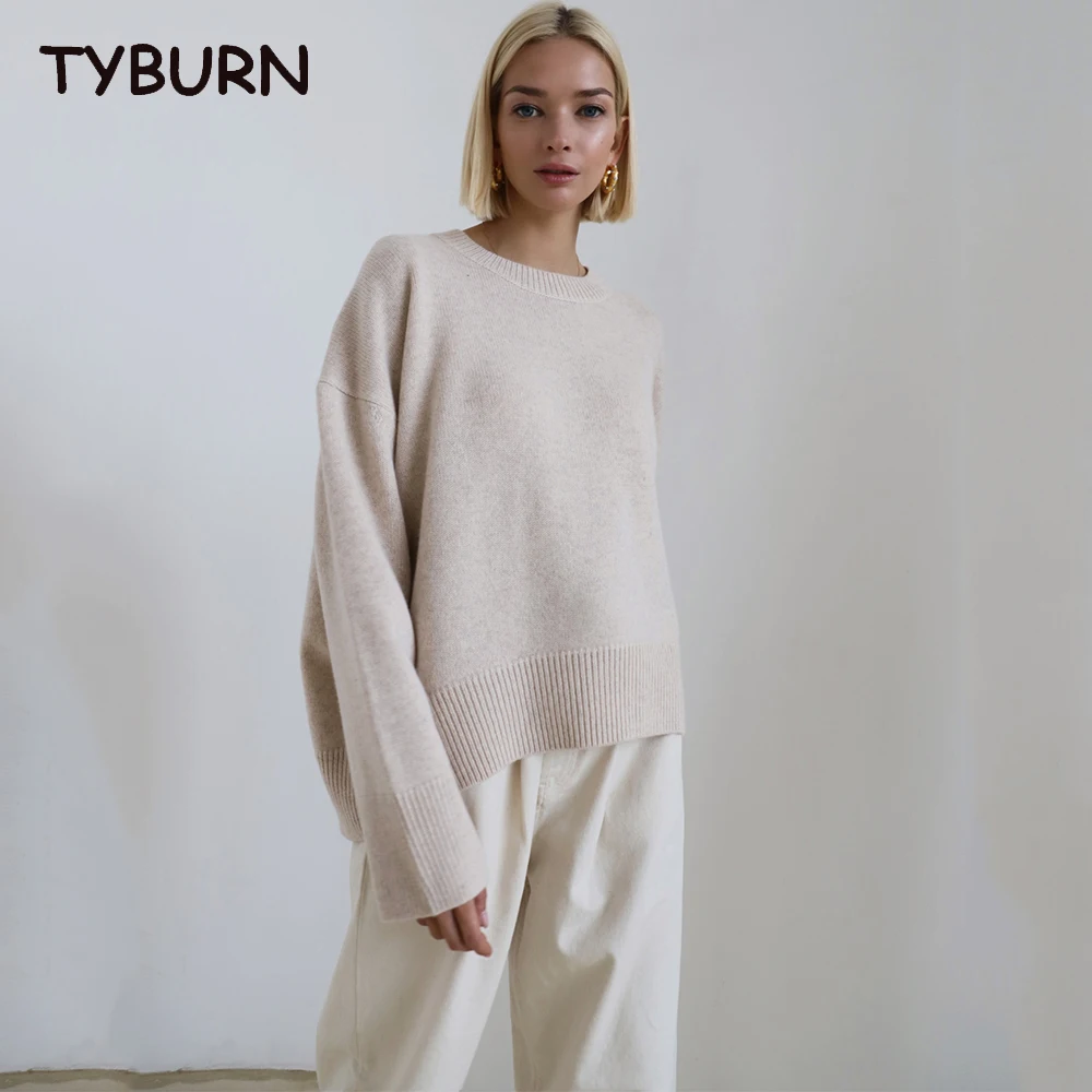 

Свитер оверсайз TYBURN, Модный Зеленый свободный свитер, повседневные осенние пуловеры для зимы, женский теплый свитер