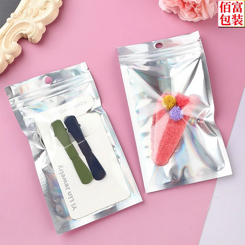 

Wholesale 500Pcs Holographic Iridescent Zip Lock Bags Pouches Electronic Retail Cosmetic Holographic Storag Clear Packaging