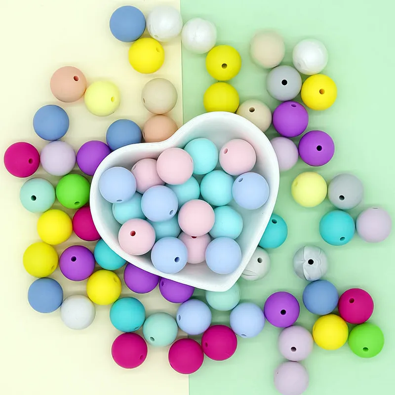 300pcs 15mm Baby Silicone Round Bead Silicone Teether Pacifier Clip Food Grade DIY Pacifier Chain Accessories Baby Teething Toys