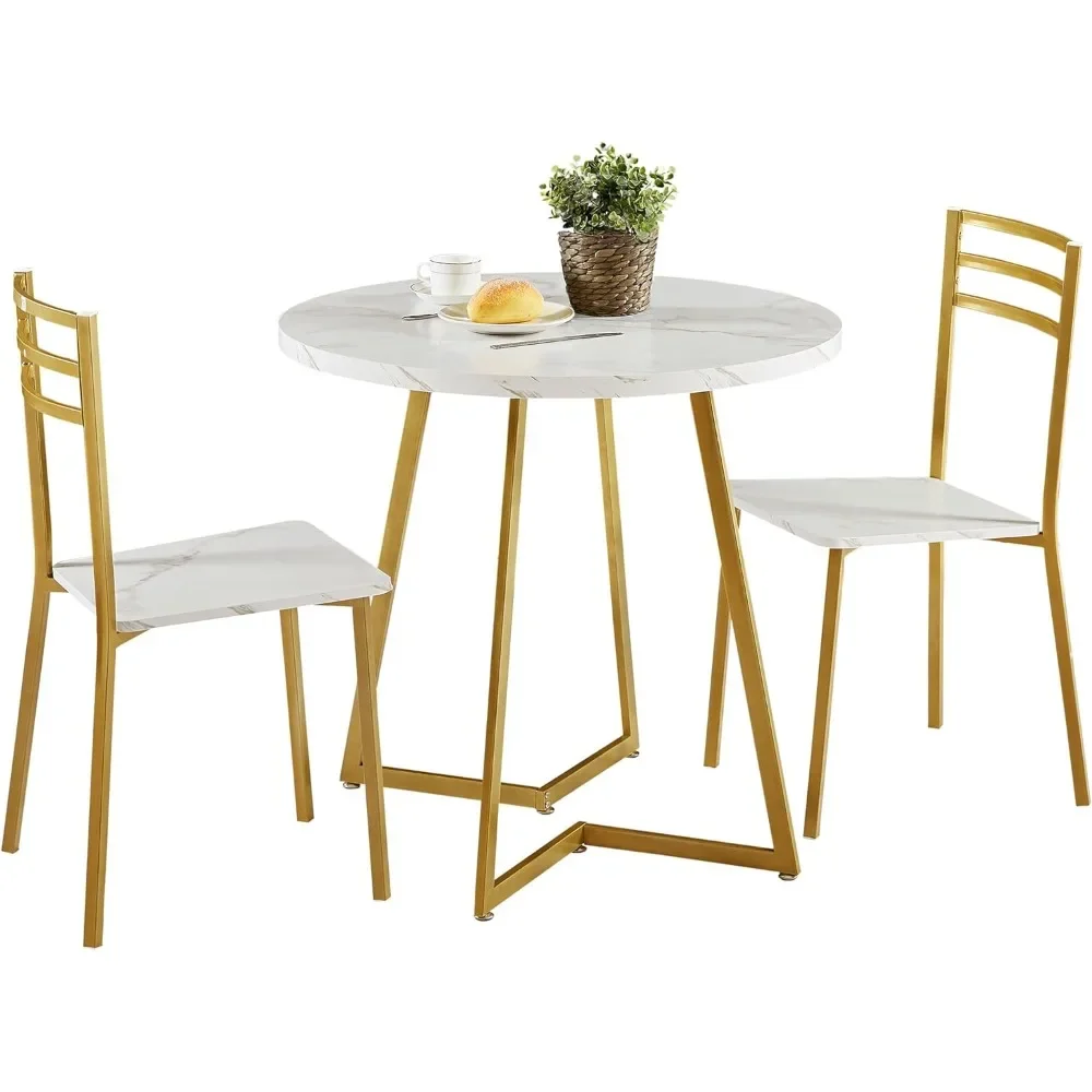 Маленький круглый обеденный стол для 2 деревянный мраморный со стальной рамой